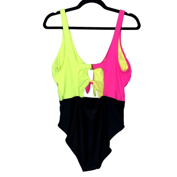 SOLD No Boundaries Neon Colorblock One-Piece Swimsuit Size Junior XL - Picture 5 of 10
